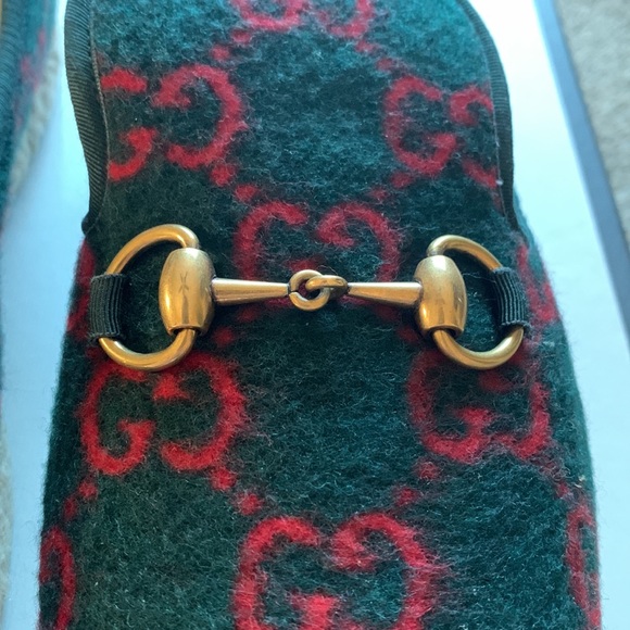 RARE! 🦄 Authentic Gucci Fria GG Monogram Wool Horsebit Loafers W9/M7 Green Red - Picture 5 of 13